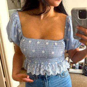 Blue Puff Sleeve Top